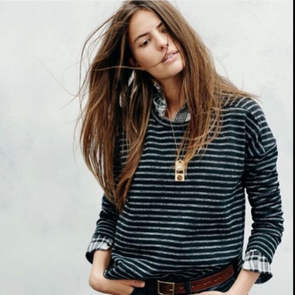 Madewell Marled Striped Top with Hi Lo Hem - Picture 1 of 7